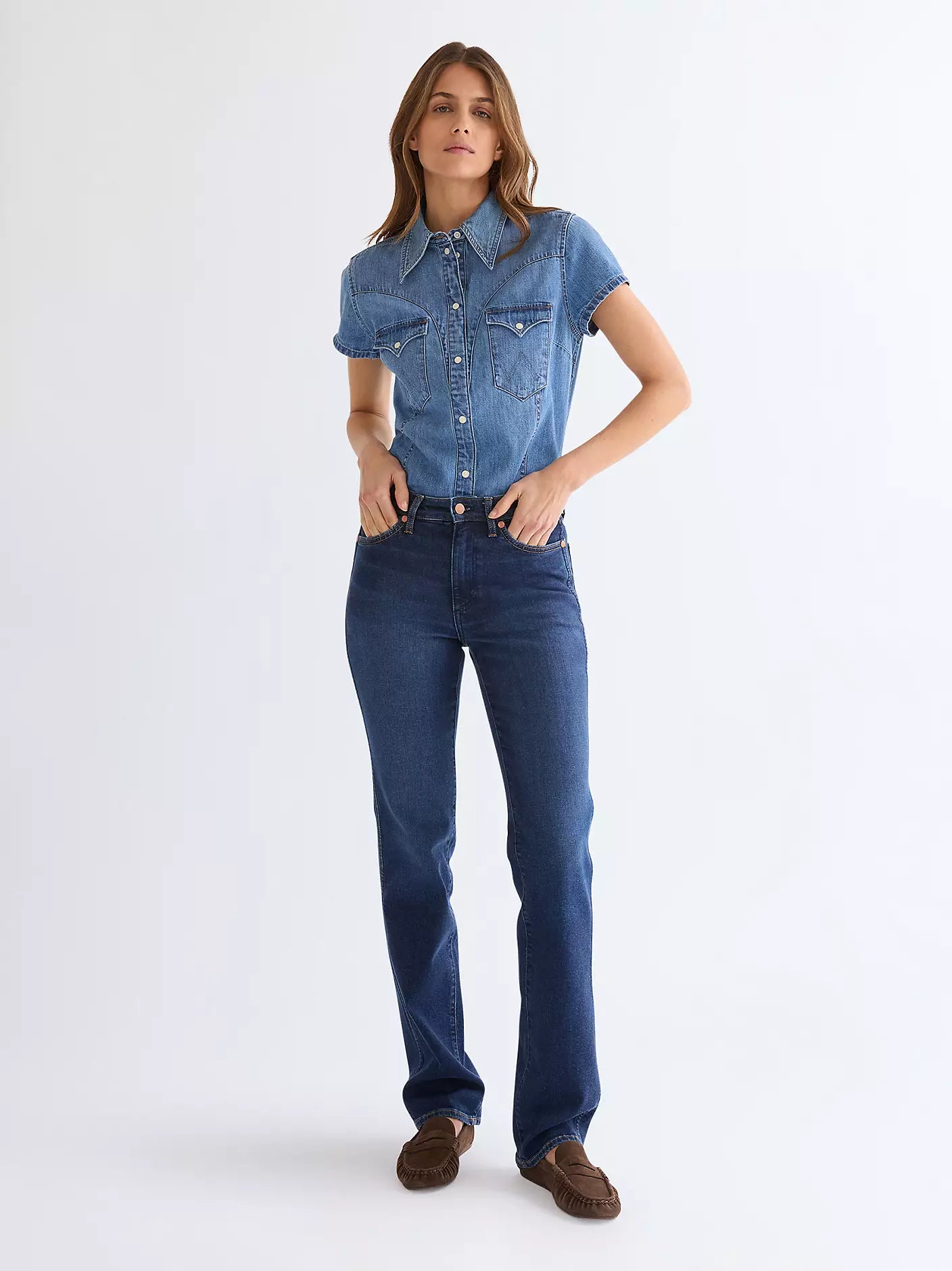 DAMSKIE SPODNIE WRANGLER STRAIGHT POSH PARADE 112371174