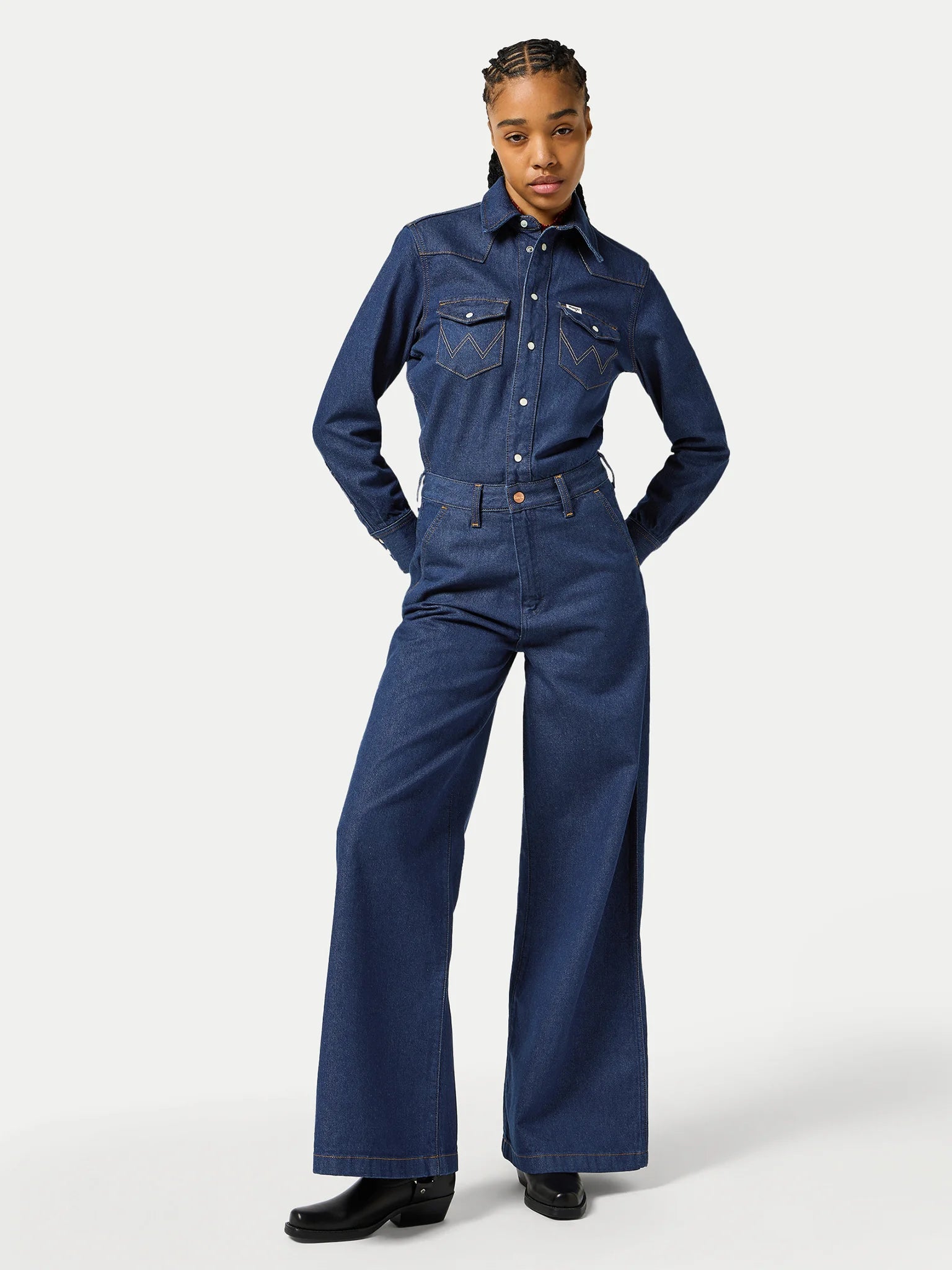 DAMSKIE SPODNIE WRANGLER TROUSER COVERALL AGED BLUE 112356439