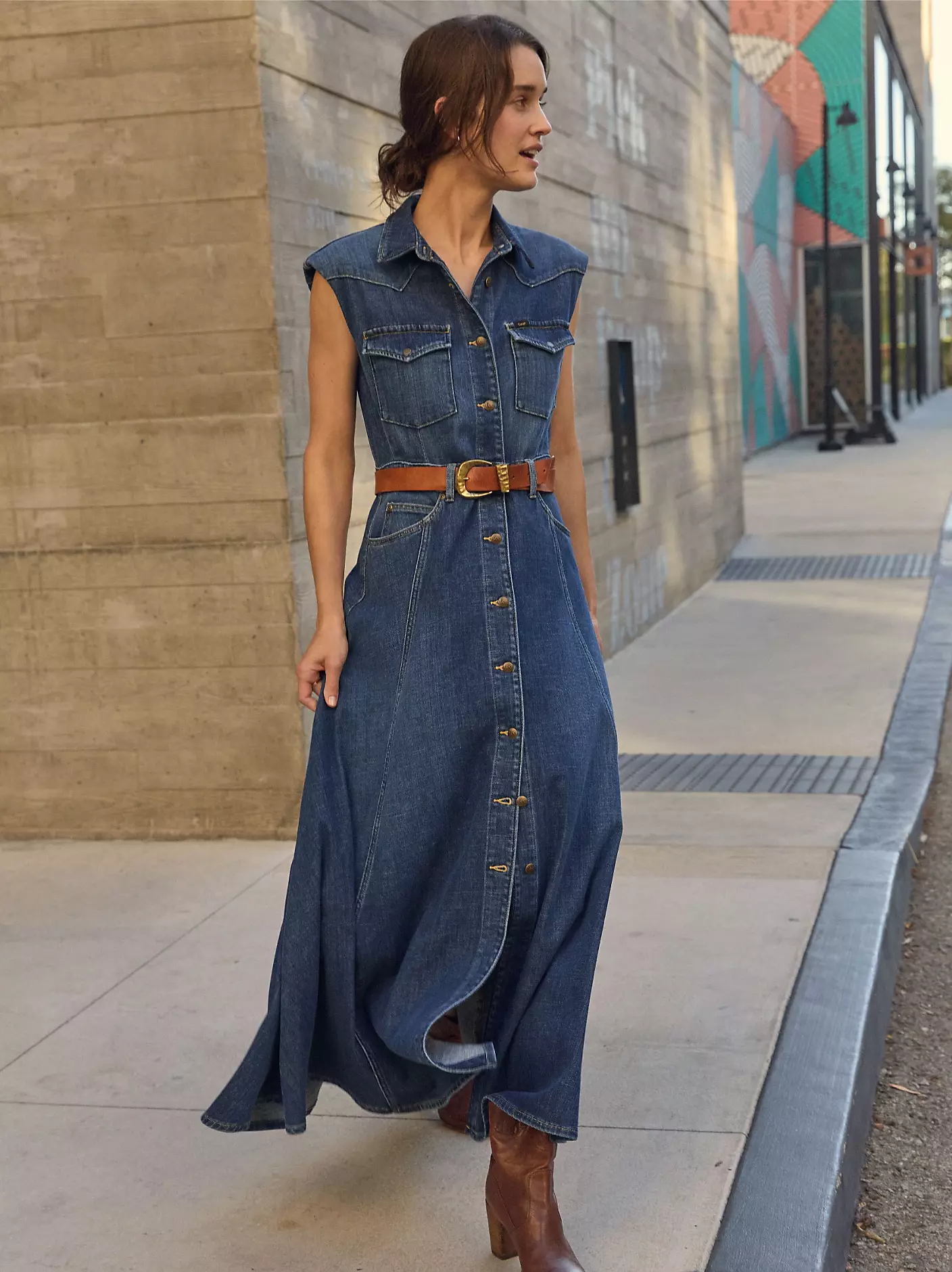 DAMSKIE SUKIENKA JEANSOWA LEE MAXI WESTERN DRESS DARK MAGIC 112376938