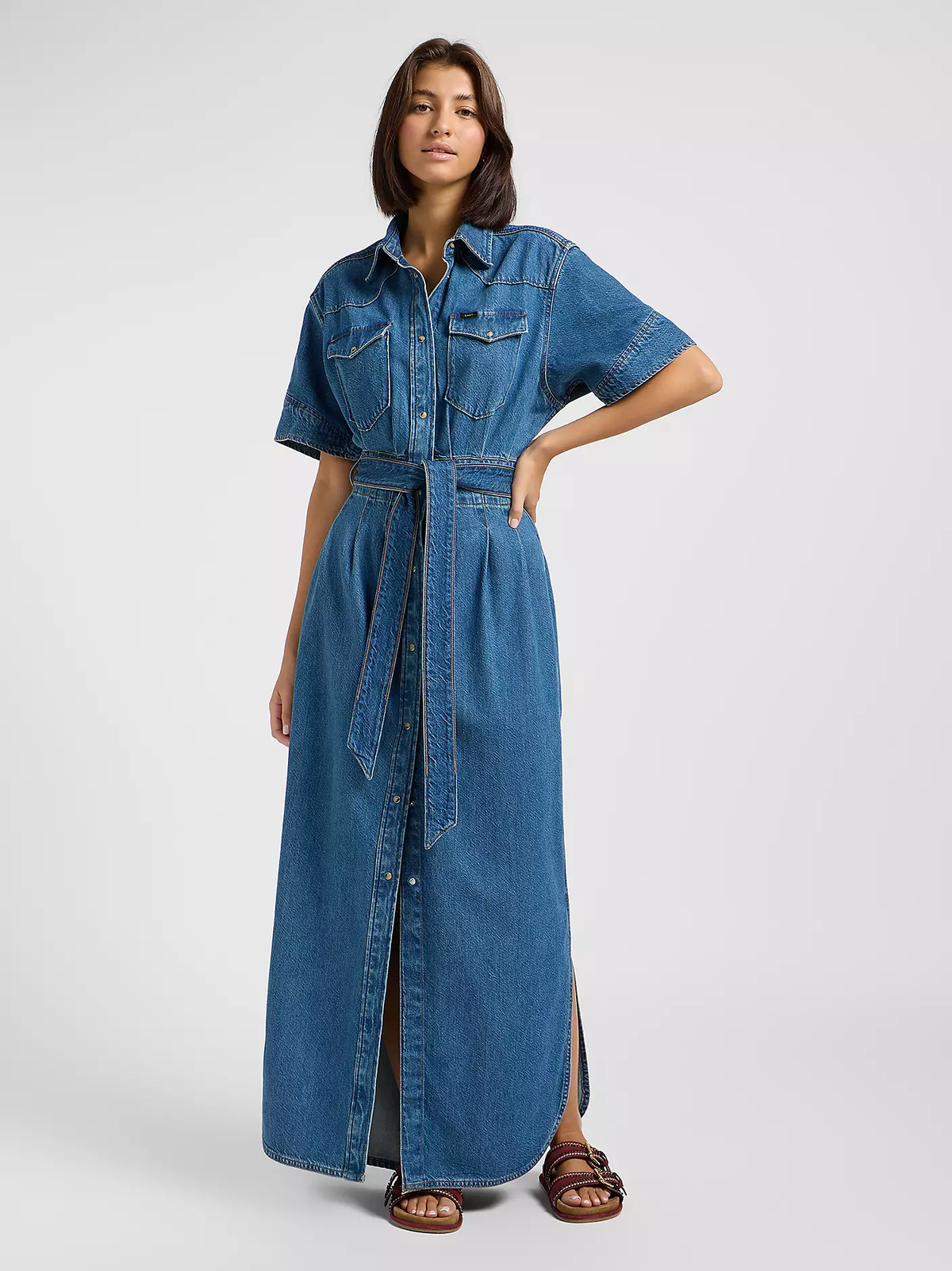 DAMSKIE SUKIENKA JEANSOWA LEE SS MAXI WESTERN DRESS BERRY BOWL 112363646