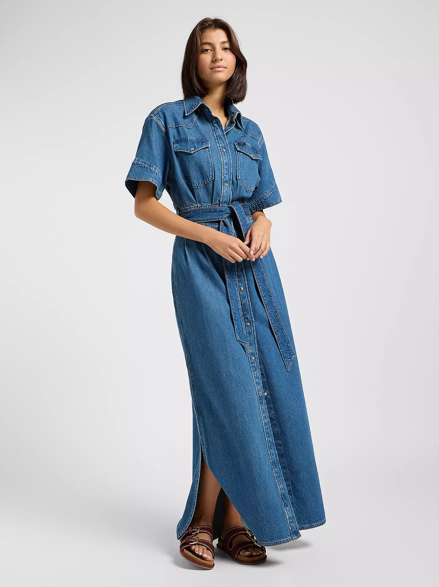 DAMSKIE SUKIENKA JEANSOWA LEE SS MAXI WESTERN DRESS BERRY BOWL 112363646