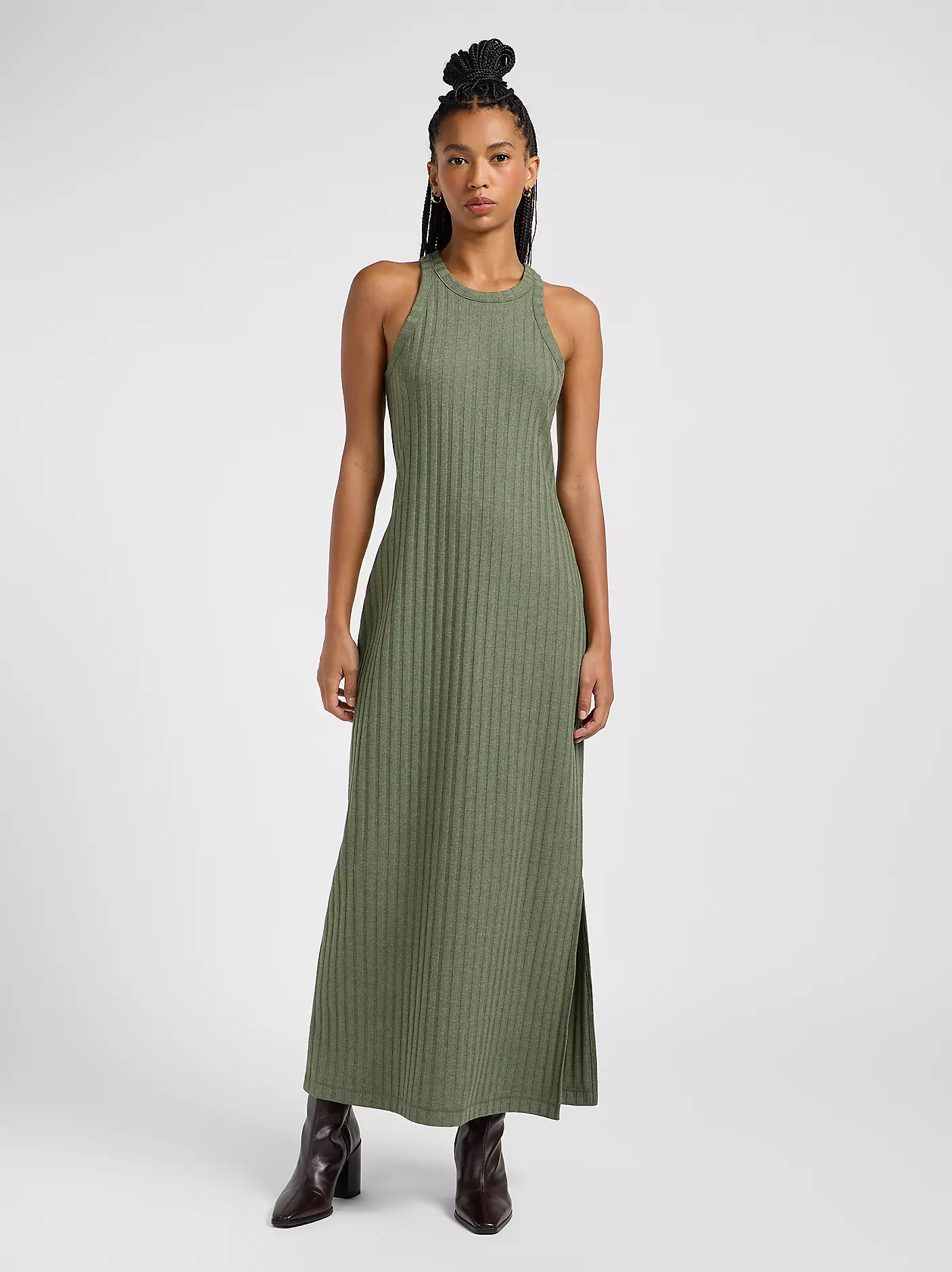 DAMSKIE SUKIENKA MATERIAŁOWA LEE RIB TANK DRESS OLIVE HEATHER 112363489
