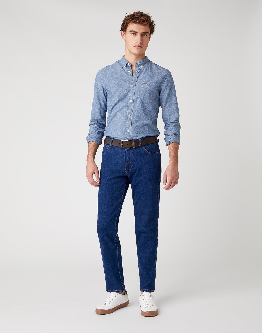 KOSZULA MĘSKA WRANGLER LS 1PKT BUTTN DOWN MID INDIGO W5F3TVX8E 112130135
