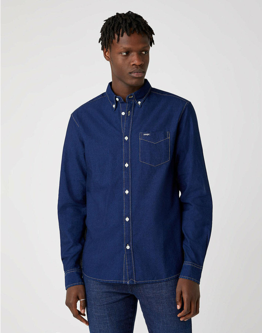 KOSZULA MĘSKA WRANGLER LS 1PKT BUTTON DOWN INDIGO W5A3BM452 112130016