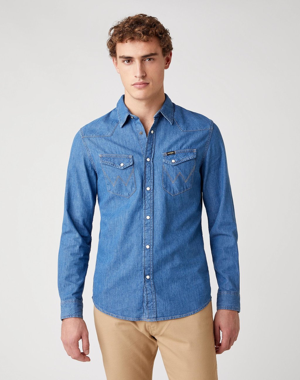 KOSZULA MĘSKA WRANGLER LS WESTERN SHIRT MID STONE W5F25K14V 112130117