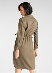LEE 70s DRESS DAMSKA SUKIENKA KOSZULOWA OLIVE GREEN L50PJYNX 112111377