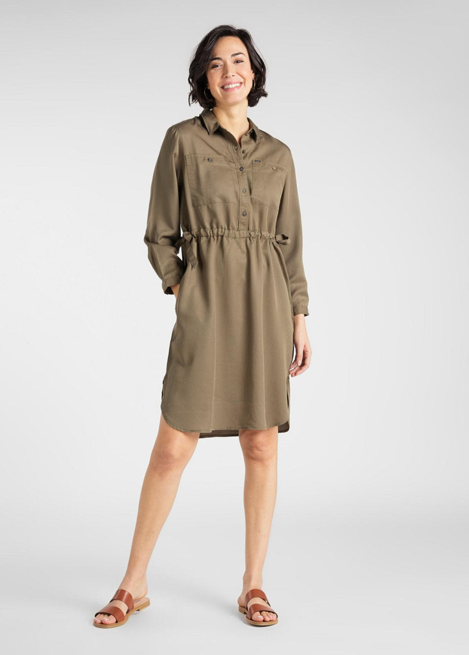 LEE 70s DRESS DAMSKA SUKIENKA KOSZULOWA OLIVE GREEN L50PJYNX 112111377