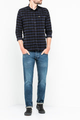LEE BUTTON DOWN MĘSKA KOSZULA MATERIAŁOWA W KRATE KRATA NIGHT SKY L880YZSJ 112123503