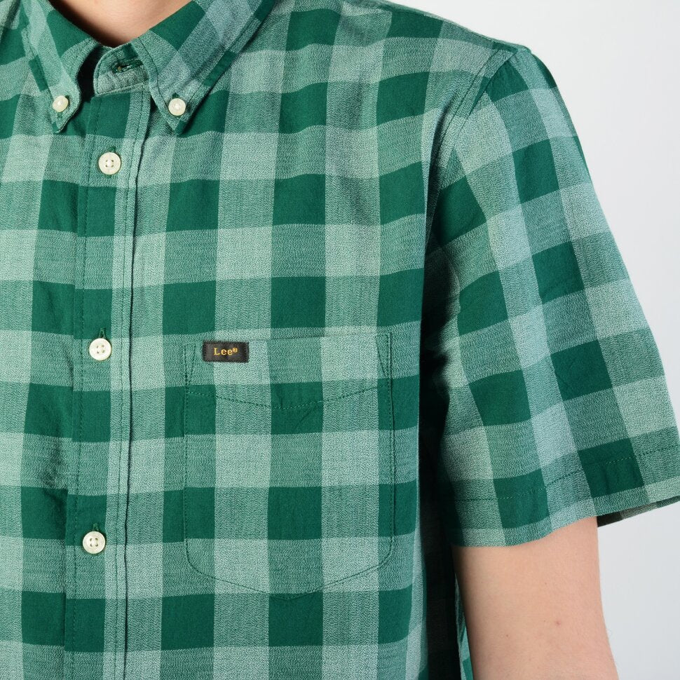 LEE BUTTON DOWN SS MĘSKA KOSZULA KRATA EVERGREEN L886GBEB 112123634