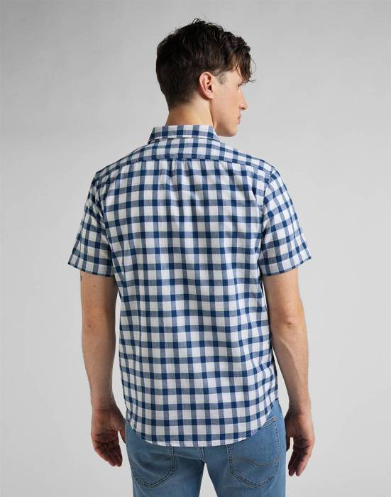 LEE BUTTON DOWN SS MĘSKA KOSZULA W KRATĘ KRÓTKI RĘKAW WASHED BLUE L886OFLR 112145648
