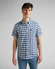 LEE BUTTON DOWN SS MĘSKA KOSZULA W KRATĘ KRÓTKI RĘKAW WASHED BLUE L886OFLR 112145648