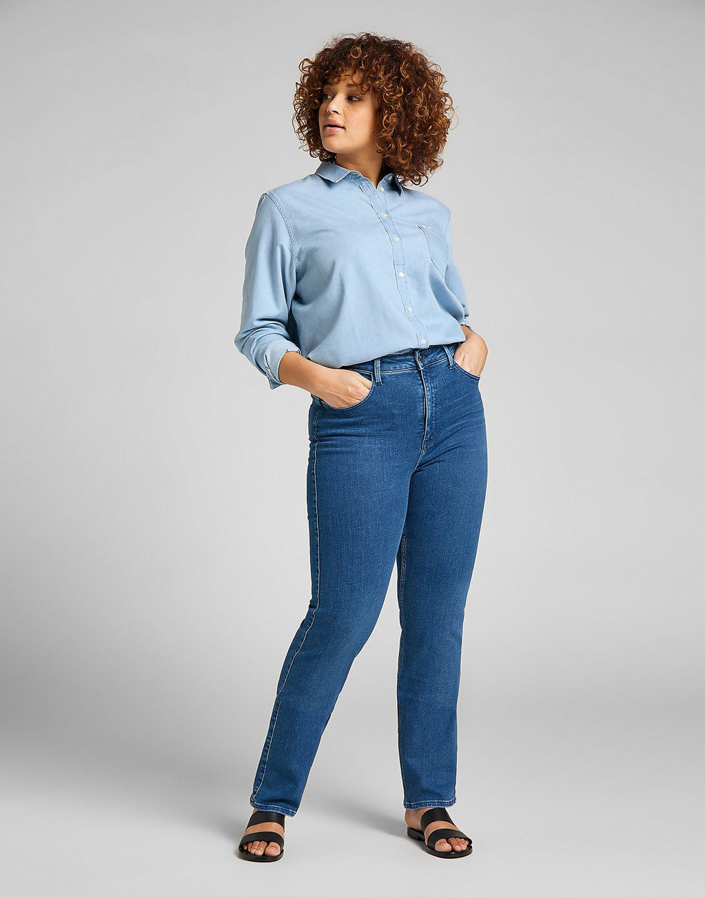 LEE CLASSIC STRAIGHT PLUS DAMSKIE SPODNIE JEANSOWE JEANSY MID EVITA L32JPVYW 112107649