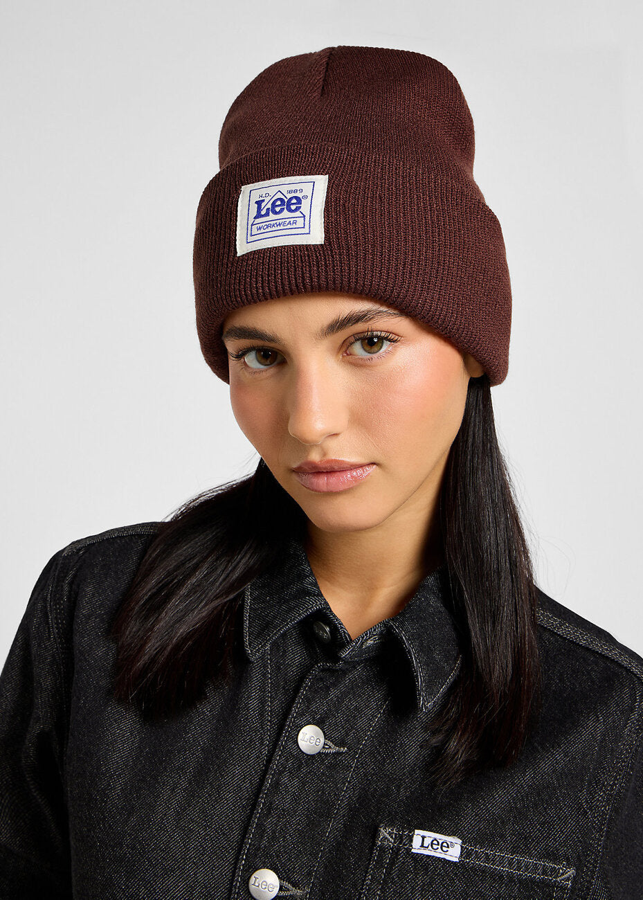 LEE DAMSKA CZAPKA BAWEŁNIANA WORKWEAR BEANIE VELVET BEET 112358298 LP75016269
