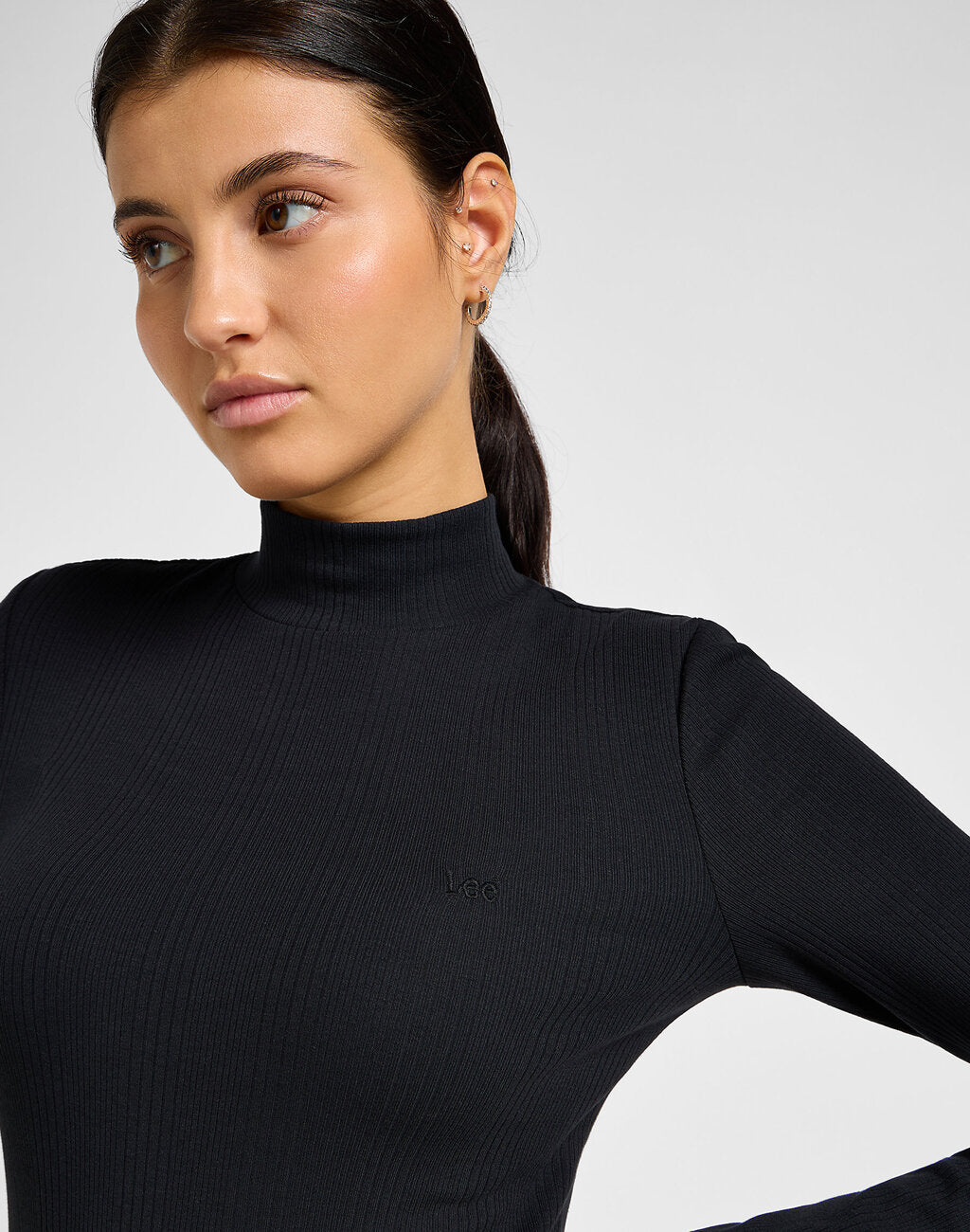 LEE DAMSKA KOSZULKA RIBBED LS HIGH NECK UNIONALL BLACK 112355165 L40H008520