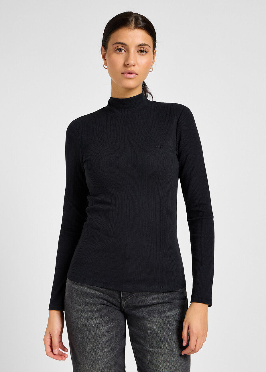 LEE DAMSKA KOSZULKA RIBBED LS HIGH NECK UNIONALL BLACK 112355165 L40H008520