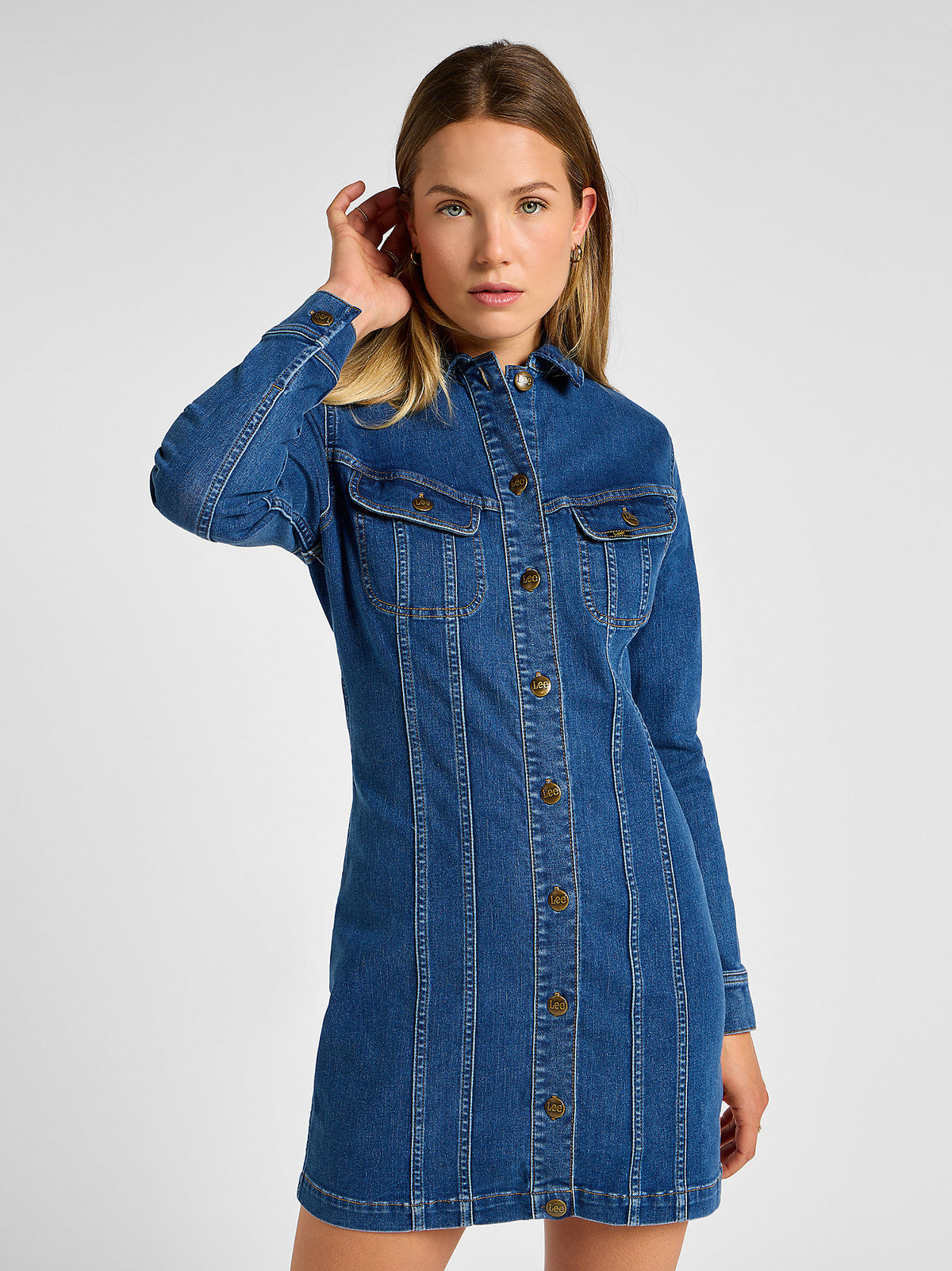 LEE DAMSKA SUKIENKA JEANSOWA LEE FOREVERFIT RIDER DRESS CLEAN RILEY 112355125