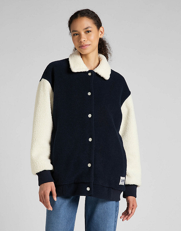 LEE ELONGATED VARSITY JACKET DAMSKA KURTKA PRZEJŚCIOWA SHERPA NAVY L55IEX35 112320682