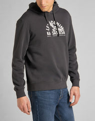 LEE GRAPHIC HOODIE MĘSKA BLUZA Z KAPTUREM LOGO WASHED BLACK L82BSPON 112140905
