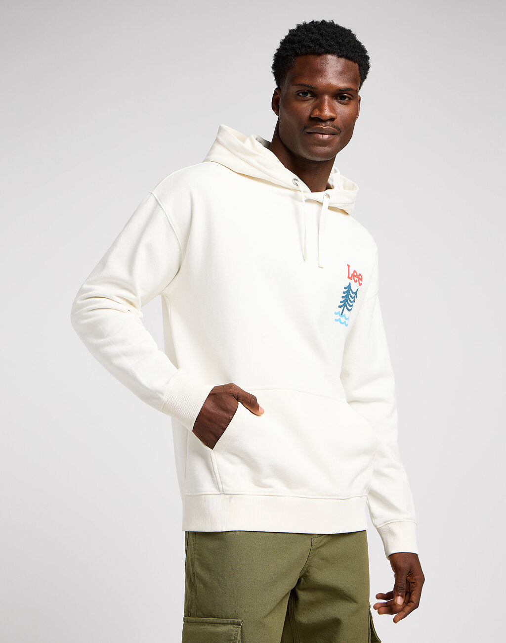 Lee Męska Bluza Z Kapturem Nierozpinana Graphic Hoodie Ecru 112349068 LM34015543
