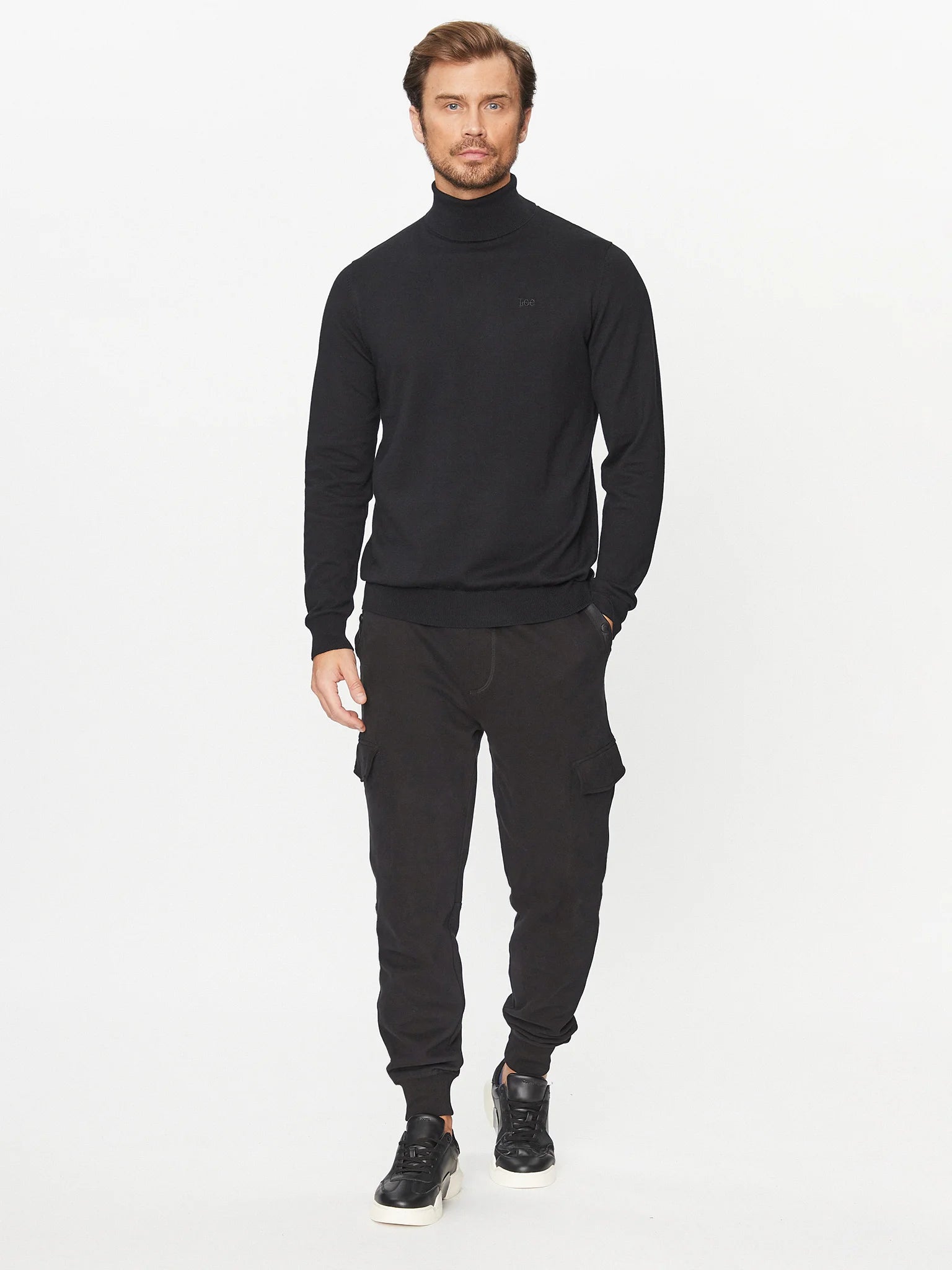 LEE HIGH NECK KNIT MĘSKA SWETER CIEPŁY ELEGANCKI BLACK 112341698 L83C011656