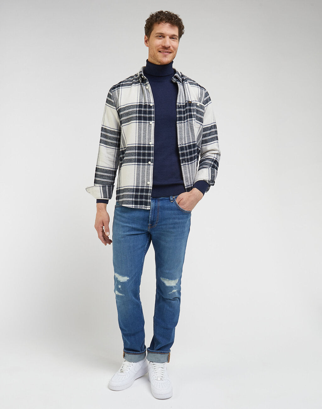 Sweter Elegancki Męski Lee High Neck Knit Sky Blue 112342994 L83C016371