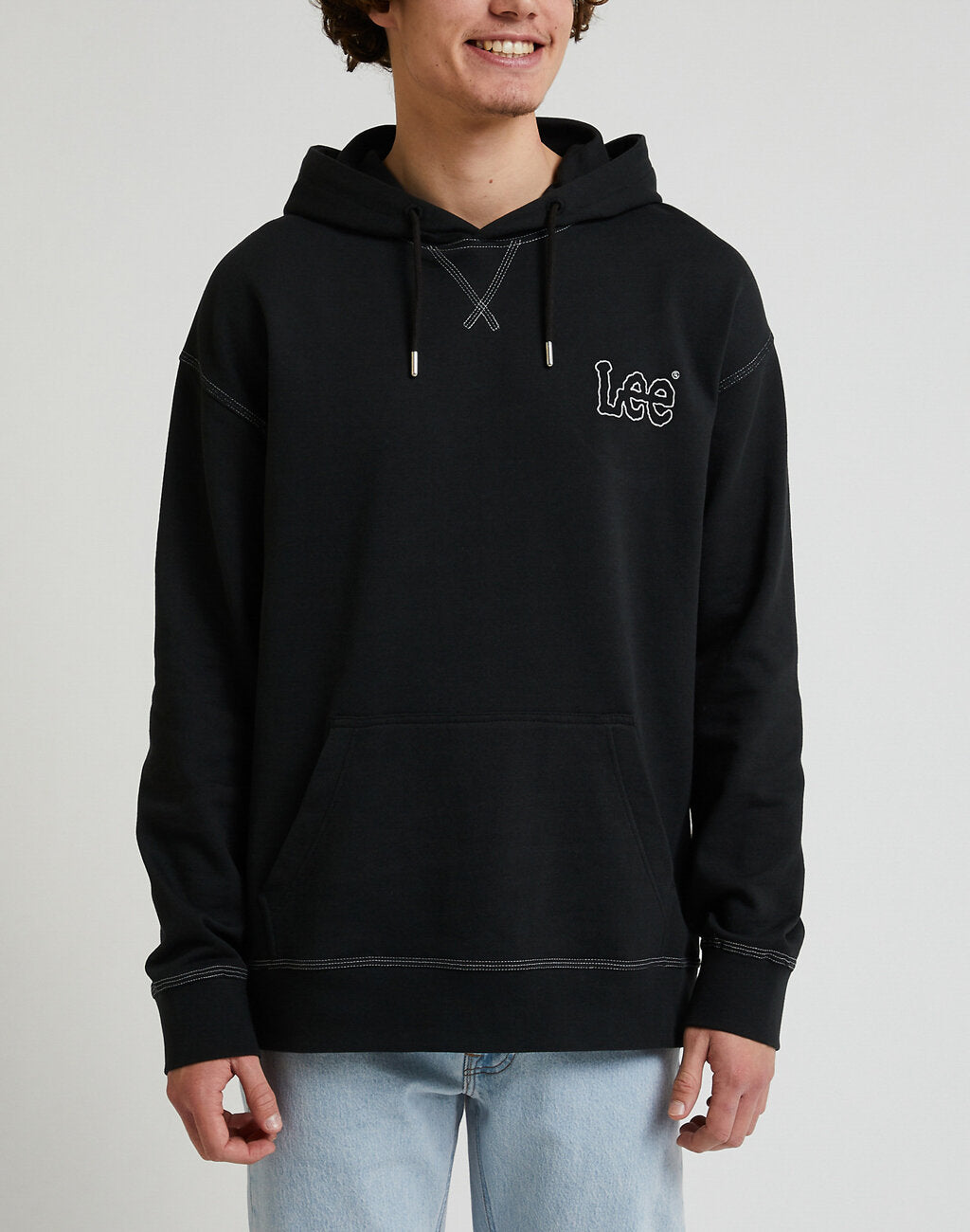 Lee Loose Seasonal Hoodie Męska Bluza Z Kapturem Kangurka Washed Black Ll26fton 112331482