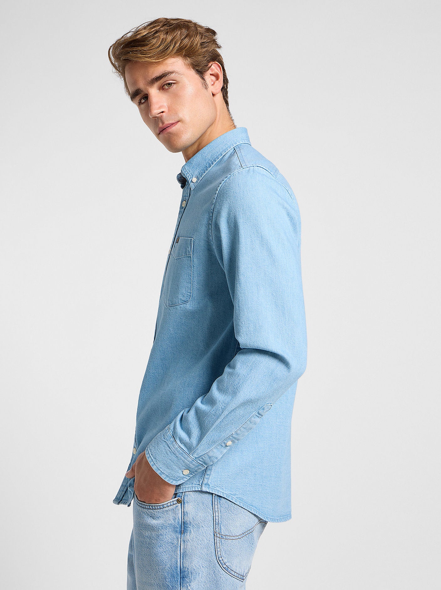 Męska Koszula Jeansowa Lee Lee Button Down Lakeside Wash 112363893