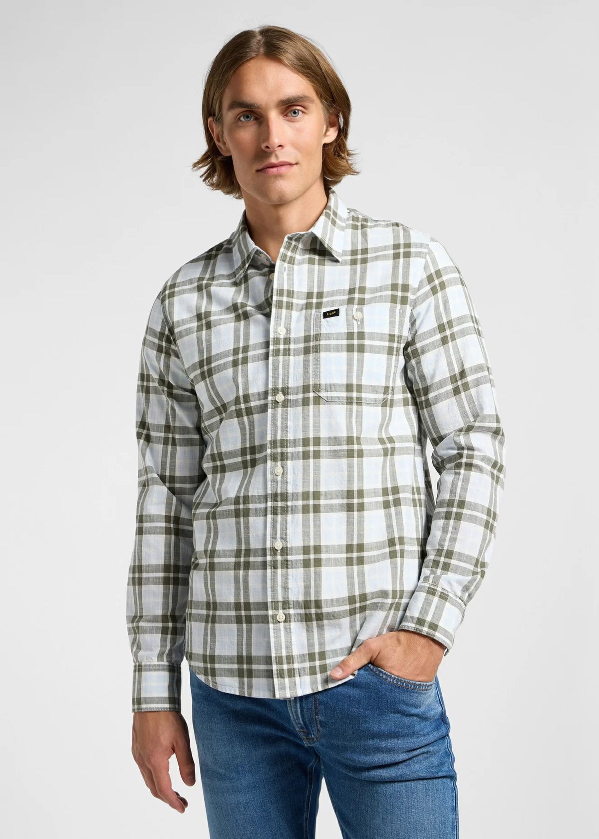 LEE MĘSKA KOSZULA LEESURE SHIRT OLIVE GROVE ECRU PLAI 112363691