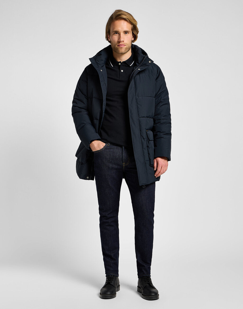 Męska Kurtka Zimowa Lee Long Puffer Jacket Black  112355680 LD48011656