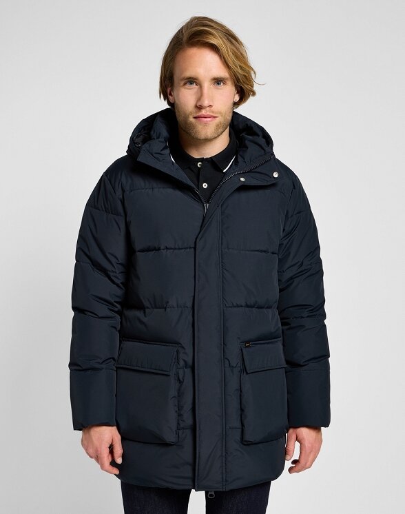 Męska Kurtka Zimowa Lee Long Puffer Jacket Black  112355680 LD48011656