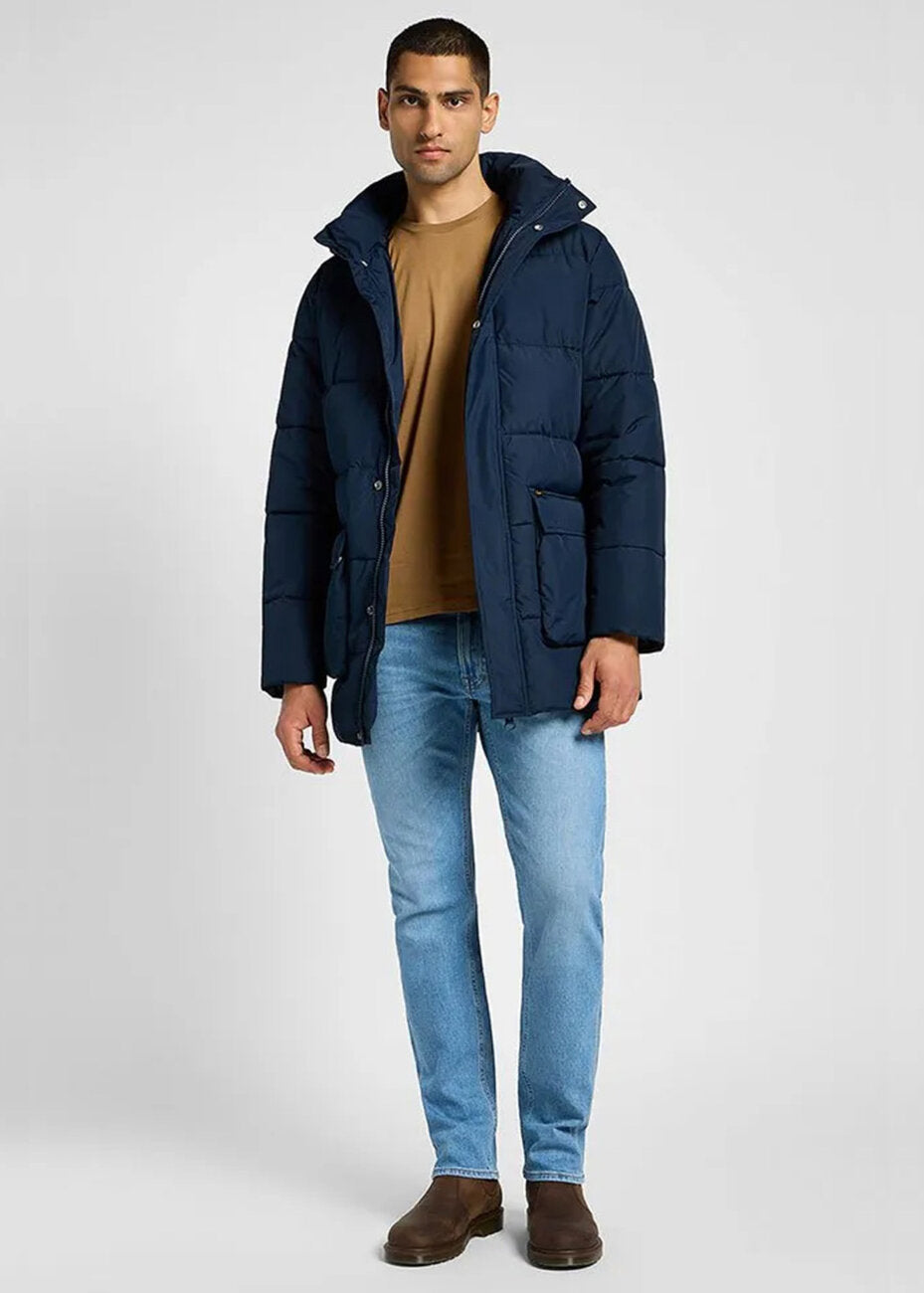 Męska Kurtka Zimowa Lee Long Puffer Jacket Rivet Navy 112355663 LD48015599