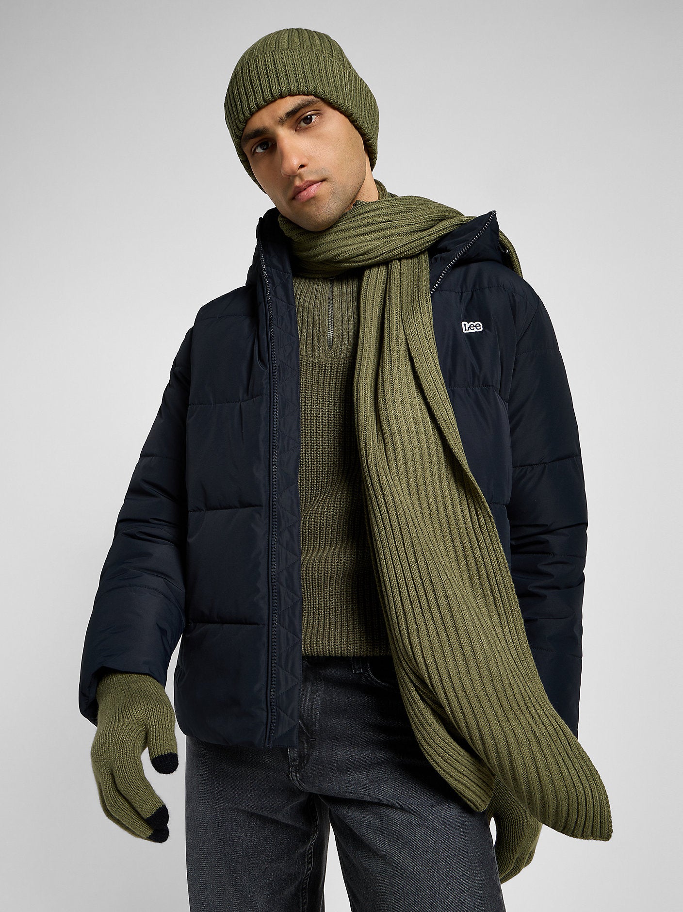 Męski Zestaw Zimowy Czapka Szalik Rękawiczki Lee Xmas Pack Mercantile Green 112358293