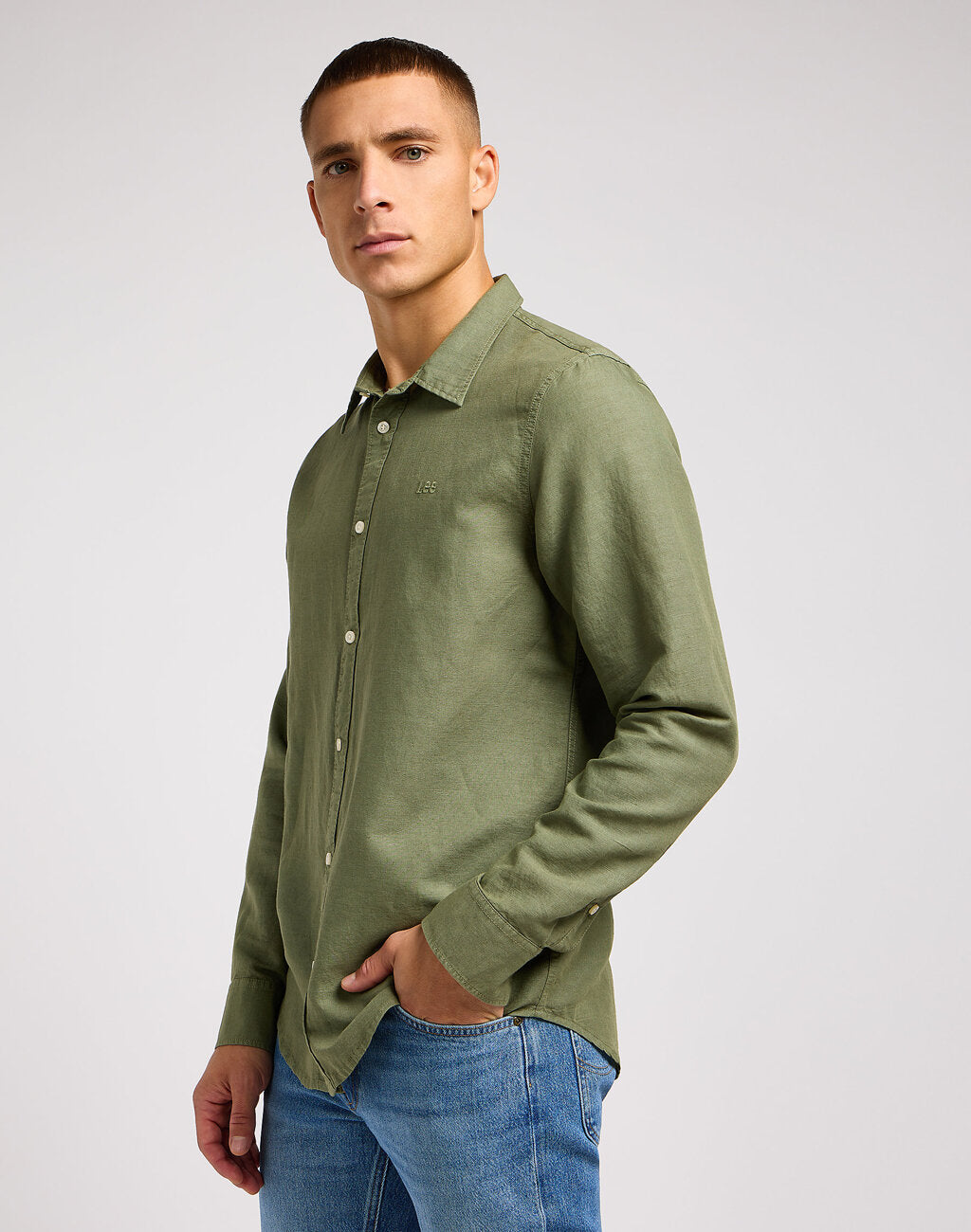 Lee Patch Shirt Męska Koszula Elegancka Logo Olive Grove 112350072 LL37045022