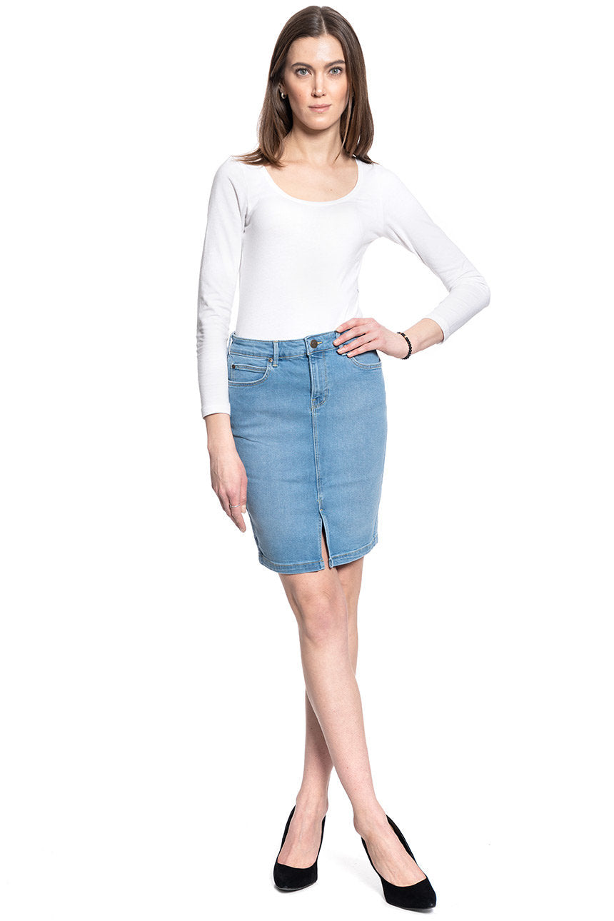 LEE PENCIL SKIRT DAMSKA SPÓDNICA JEANSOWA LIGHT LOU L38GQDXJ 112108197