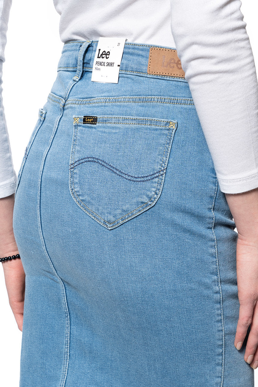 LEE PENCIL SKIRT DAMSKA SPÓDNICA JEANSOWA LIGHT LOU L38GQDXJ 112108197