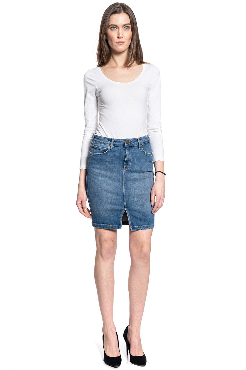 LEE Pencil Skirt DAMSKA SPÓDNICA JEANSOWA MID WORN MARTHA L38GQDTO 112108194