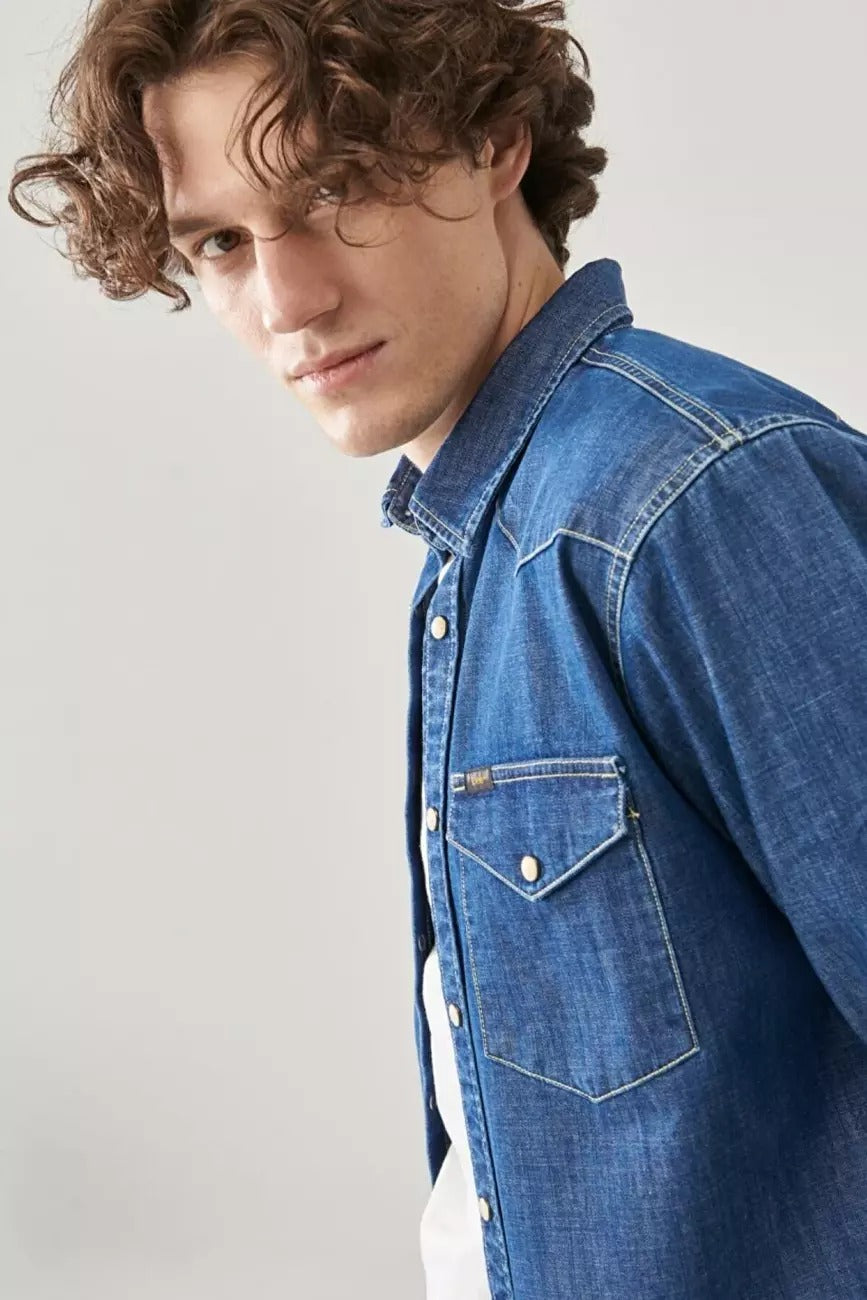 LEE REGULAR WESTERN MĘSKA KOSZULA JEANSOWA DIPPED BLUE L66WPLLA 112145397