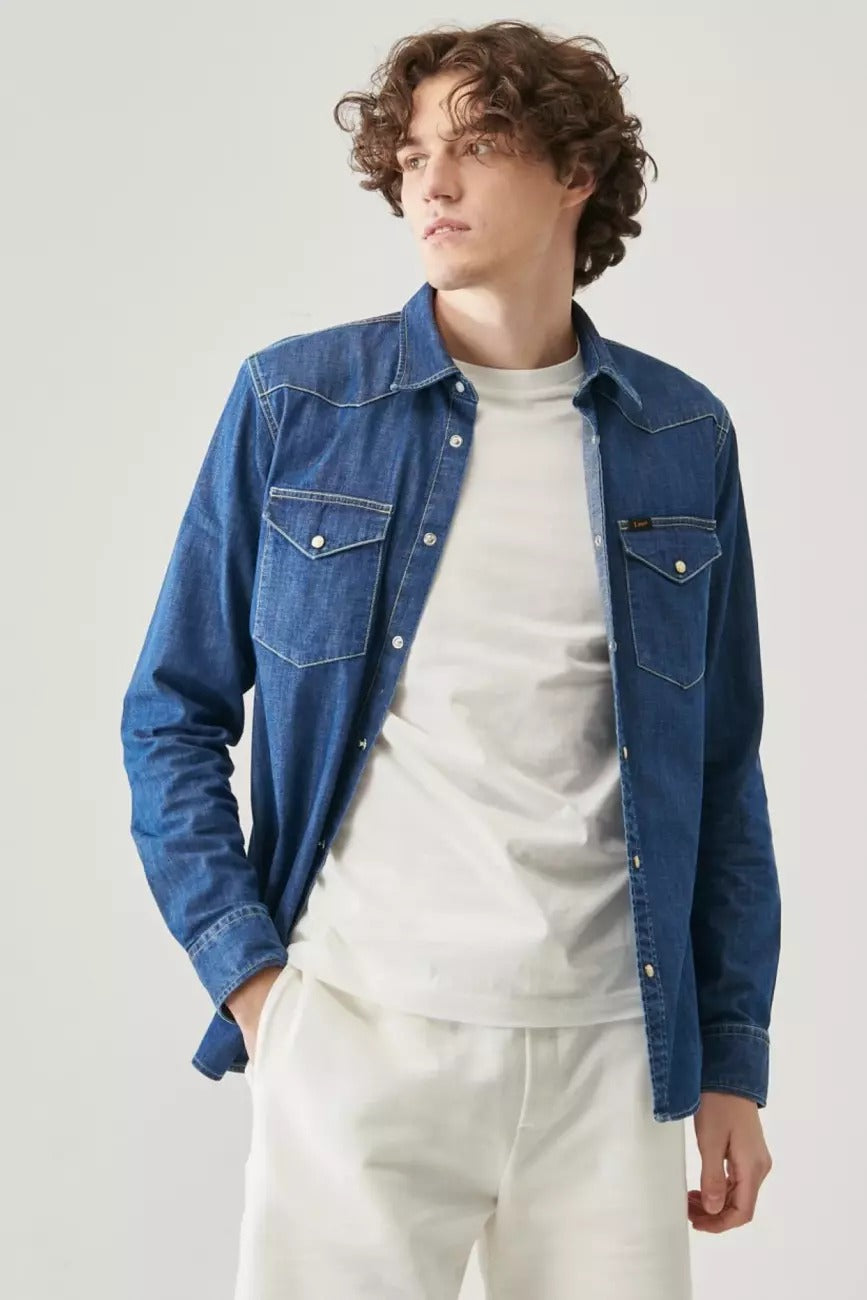 LEE REGULAR WESTERN MĘSKA KOSZULA JEANSOWA DIPPED BLUE L66WPLLA 112145397