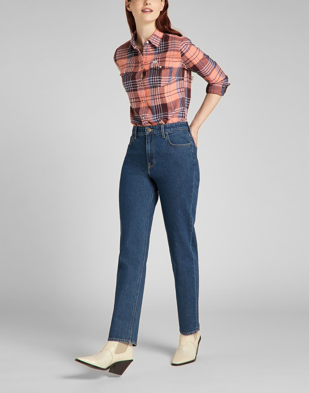 LEE REGULAR WESTERN SHIRT KOSZULA W KRATĘ DŁUGI RĘKAW DESERT ORANGE L45SXAOB 112140154