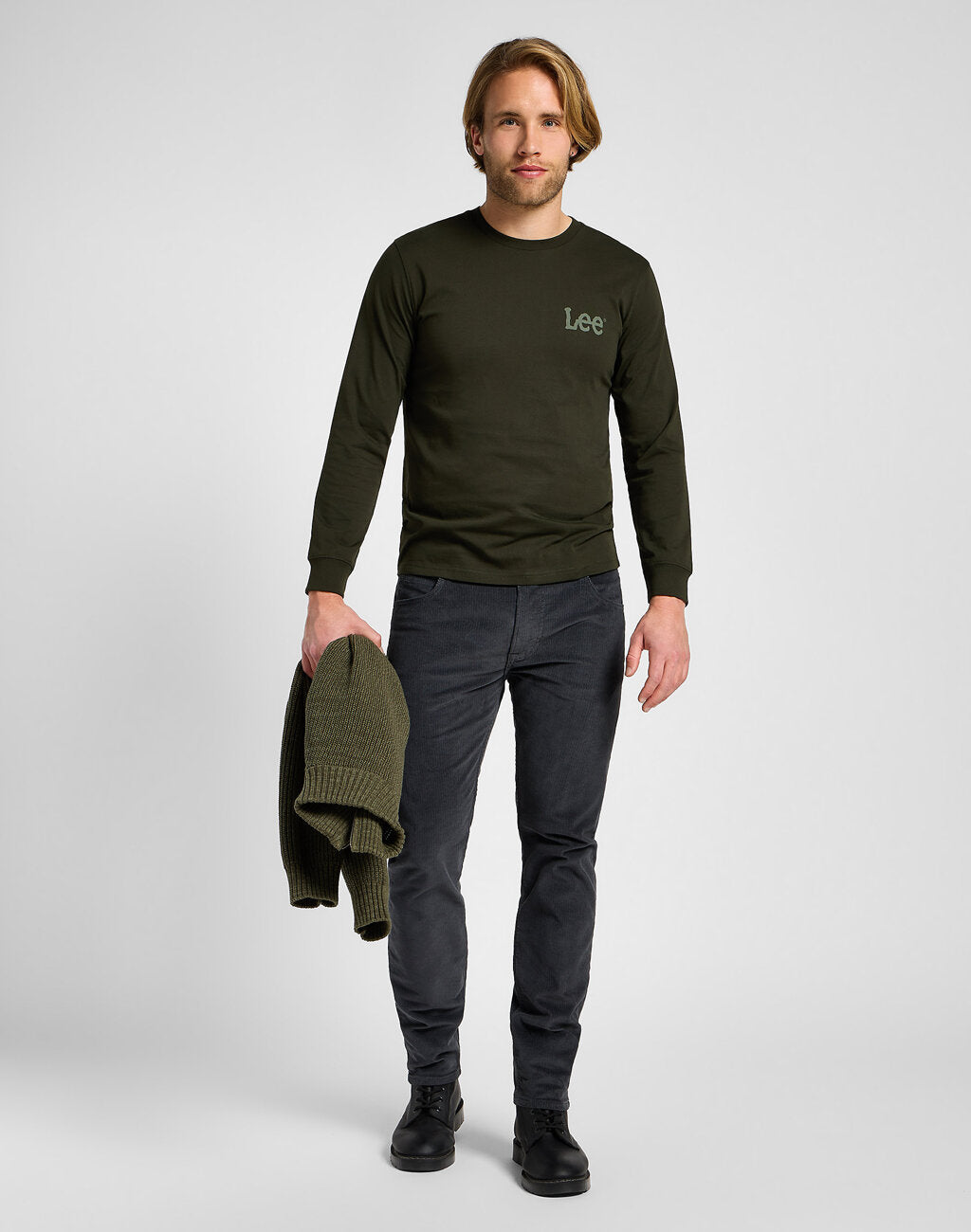 LEE RIDER MĘSKIE SPODNIE MATERIAŁOWE SZTRUKSOWE DARK MUTED GRAY 112355800 L701008531