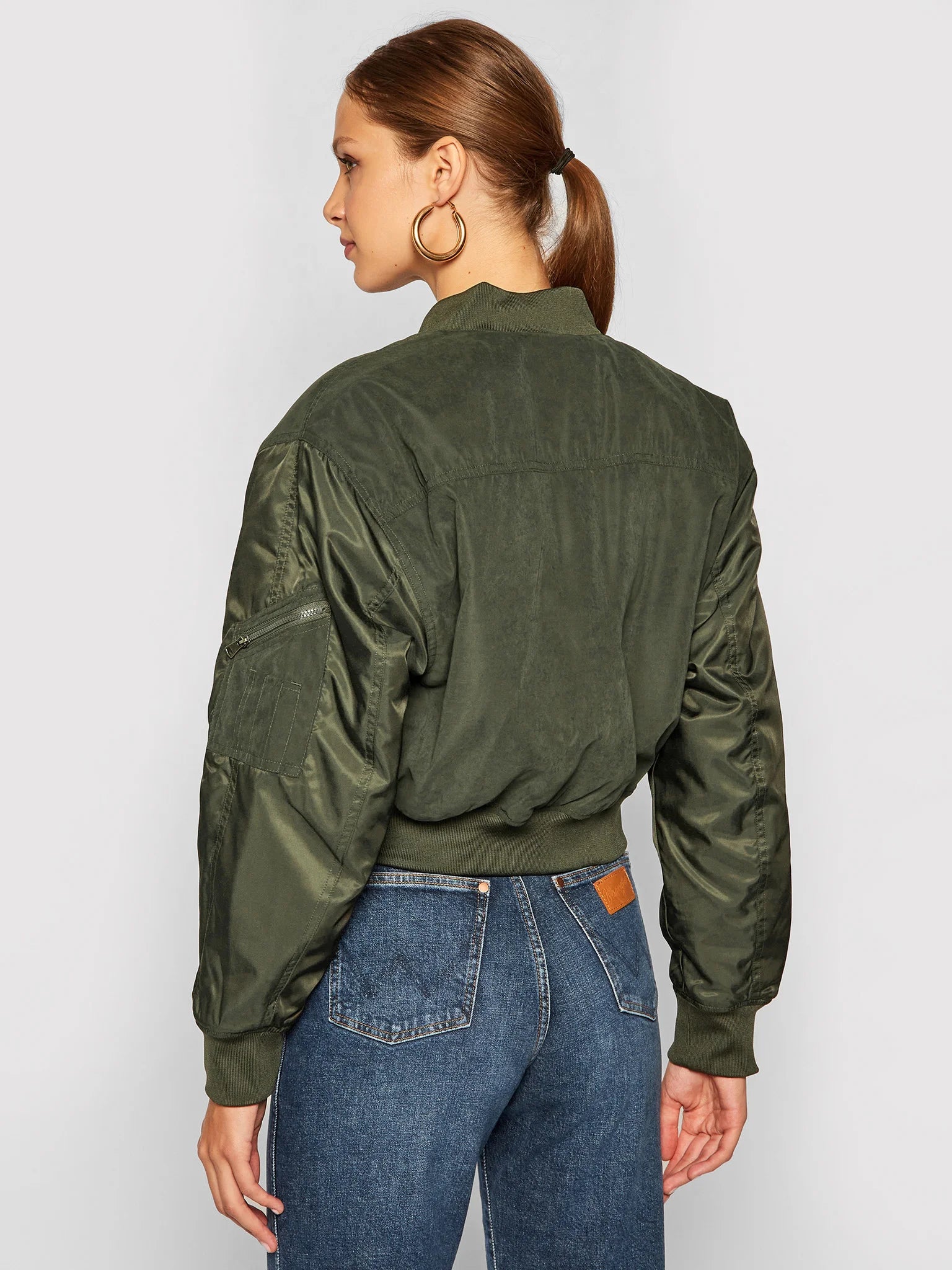 LEE SATEEN BOMBER DAMSKA KURTKA PRZEJŚCIOWA OLIVE GREEN L56EMMNX 112113030