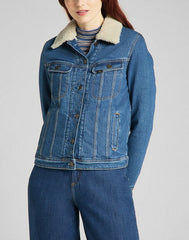 LEE SHERPA RIDER DAMSKA KURTKA JEANSOWA LOGO WORN IRIS L54VMWQW 112140285