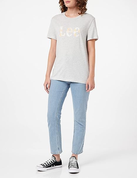 LEE SLIM LOGO TEE DAMSKA KOSZULKA Z NADRUKIEM LOGO T-SHIRT SHARP GREY MELE L43KEH03 112109660