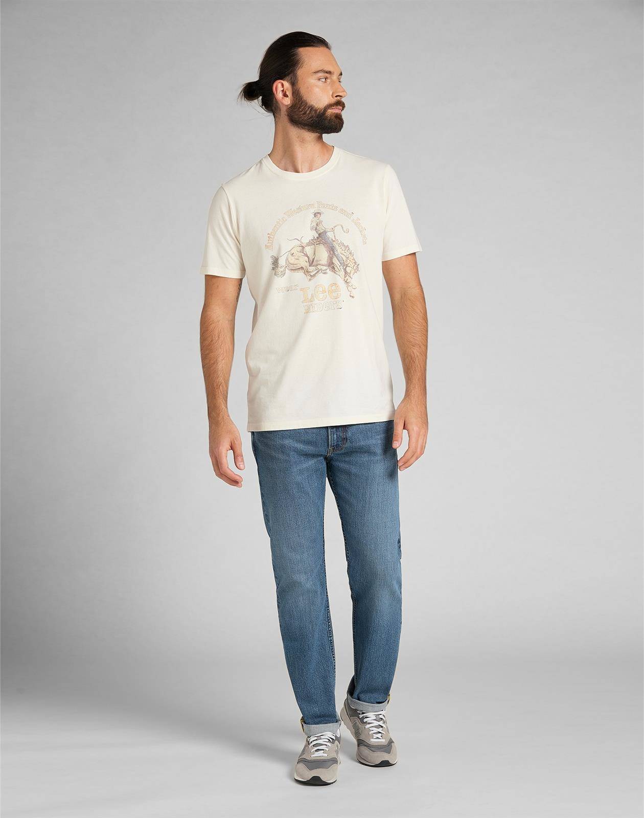 LEE SS RIDER TEE MĘSKI T-SHIRT KOSZULKA NADRUK LOGO ECRU L60VFEN