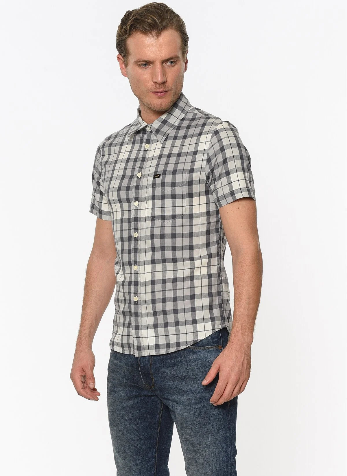 Koszula Męska Lee SS Shirt Krótki Rękaw Alloy Grey L875JPJB