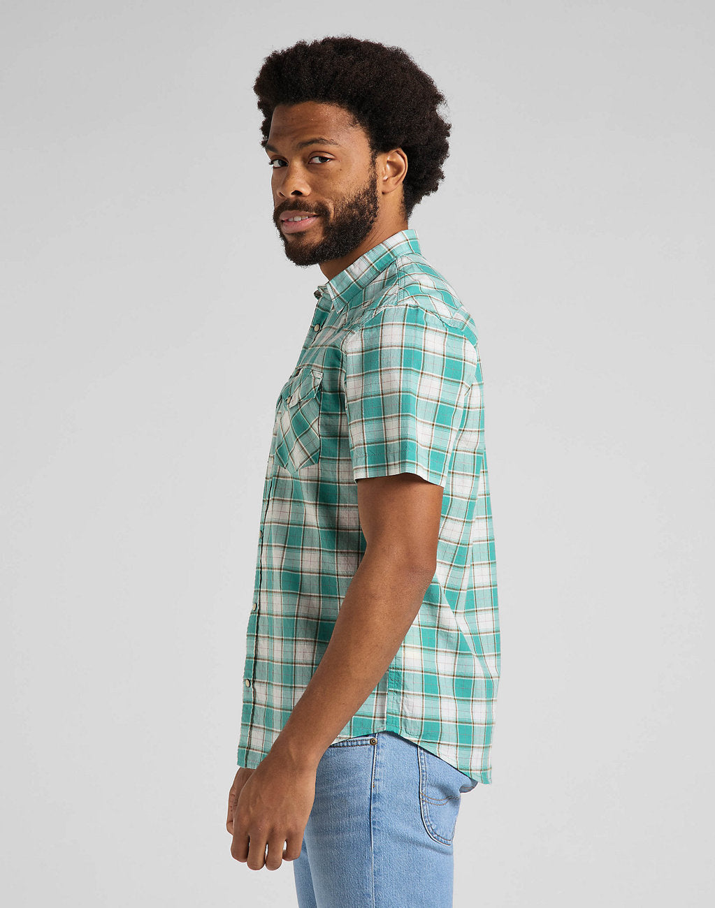 Męska Koszula Lee SS Western Shirt Teal Wash L66OOBUB 112145388