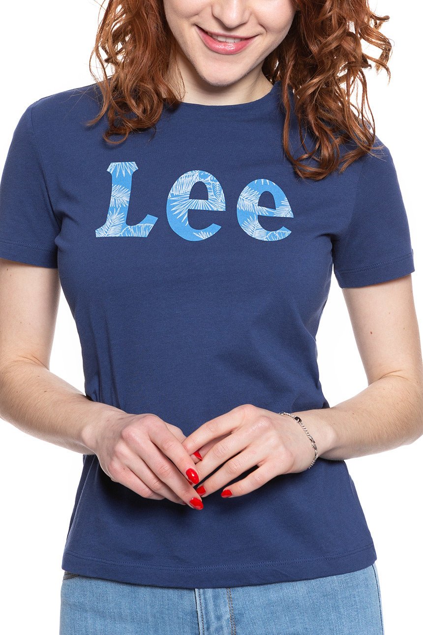 LEE T SHIRT DAMSKI SLIM LOGO TEE BLUEPRINT L43KEHLH 112109663