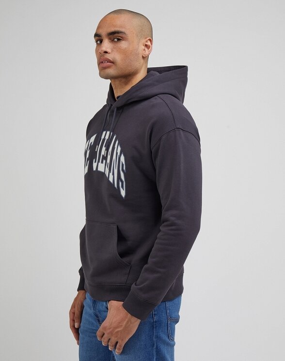Lee Varsity Hoodie Męska Bluza Z Kapturem Logo Washed Black  LL80RFON