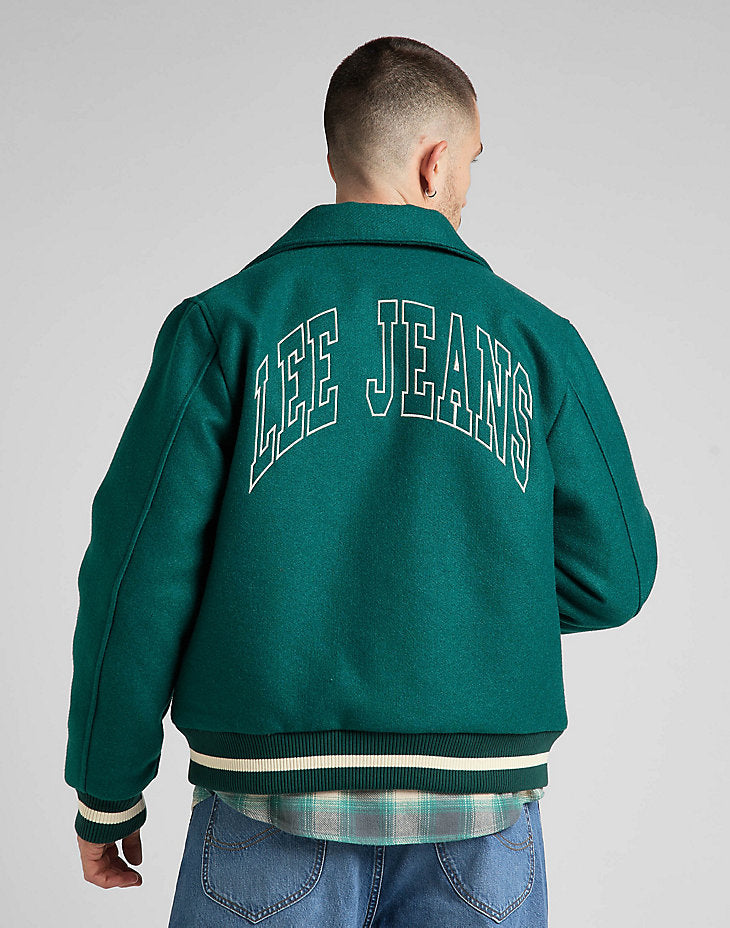 Lee Varsity Jacket Męska Kurtka Przejściowa Logo Nadruk Esmeralda L87TDB96 112321558