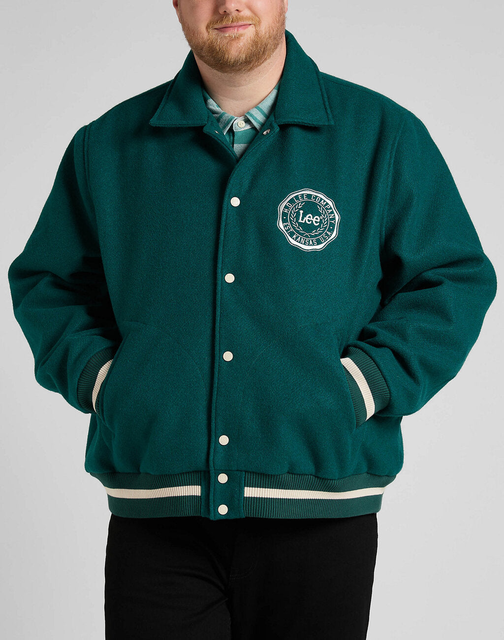 Lee Varsity Jacket Męska Kurtka Przejściowa Logo Nadruk Esmeralda L87TDB96 112321558